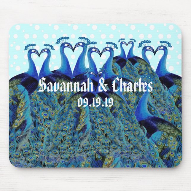 Vintage Peacocks Kissing Wedding Gifts Mouse Pad (Front)