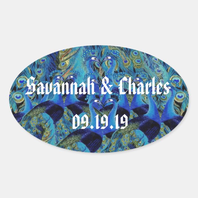 Vintage Peacocks Kissing Wedding Gifts Oval Sticker (Front)