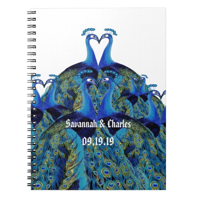 Vintage Peacocks Kissing Wedding Gifts Spiral Notebook (Front)