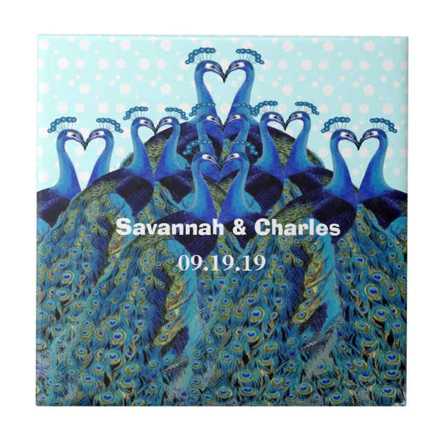 Vintage Peacocks Kissing Wedding Gifts Tile (Front)