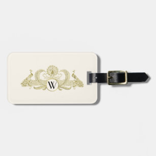 Vintage Peacocks Monogram Faux Gold Ivory BG Luggage Tag