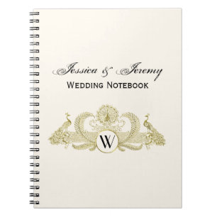 Vintage Peacocks Monogram Faux Gold Ivory BG Spiral Notebook