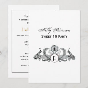 Vintage Peacocks Monogram Invitation
