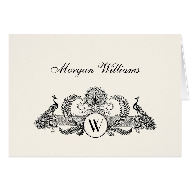 Vintage Peacocks Monogram Ivory BG (Front Horizontal)