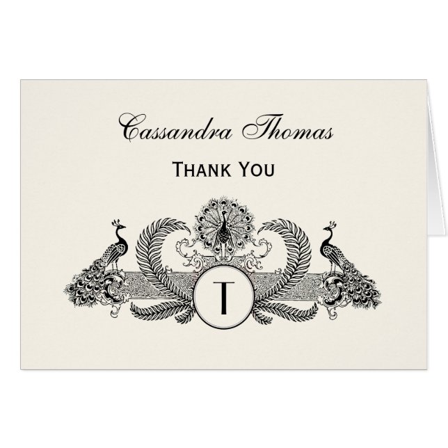 Vintage Peacocks Monogram Ivory BG (Front Horizontal)