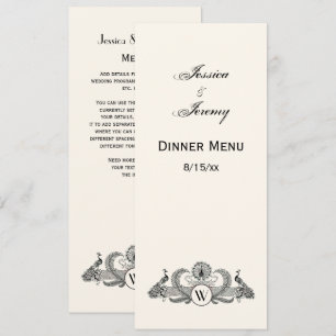 Vintage Peacocks Monogram Ivory BG Invitation