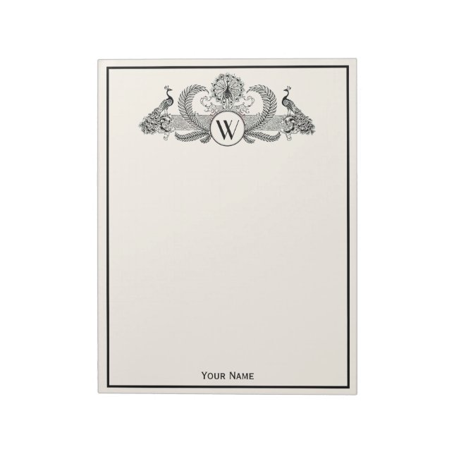 Vintage Peacocks Monogram Ivory BG Notepad (Rotated)