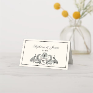 Vintage Peacocks Monogram Ivory BG Place Card
