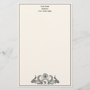 Vintage Peacocks Monogram Ivory BG Stationery