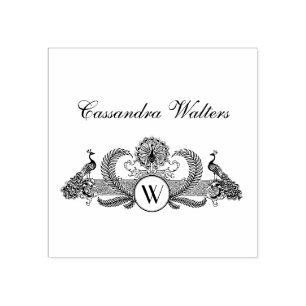 Vintage Peacocks Monogram Name Initials  Rubber Stamp