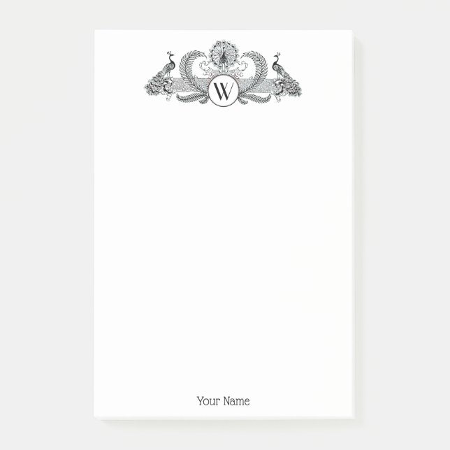 Vintage Peacocks Monogram Post-it Notes (Front)