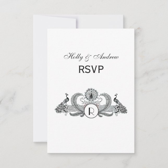 Vintage Peacocks Monogram RSVP Card (Front)