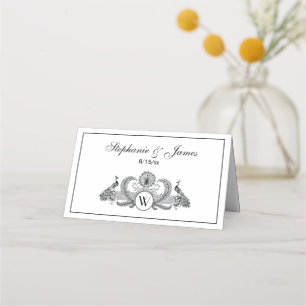 Vintage Peacocks Monogram Shp Place Card