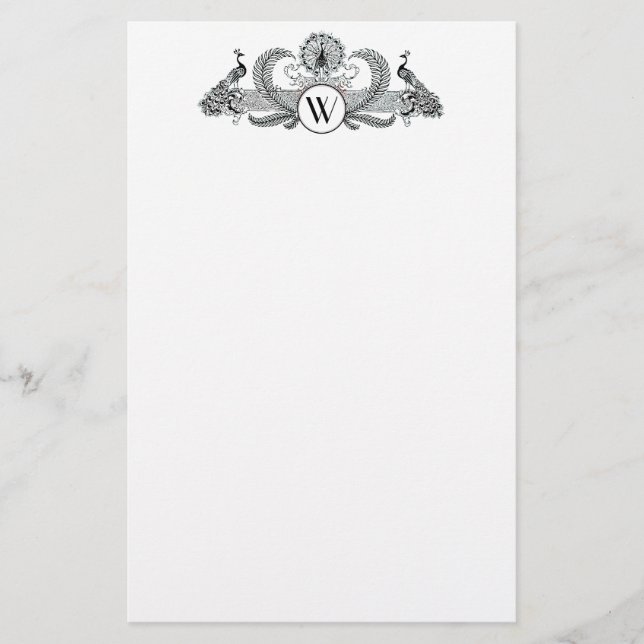 Vintage Peacocks Monogram Stationery (Front)