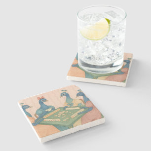 Vintage Peacocks Playing Mahjong Stone Coaster