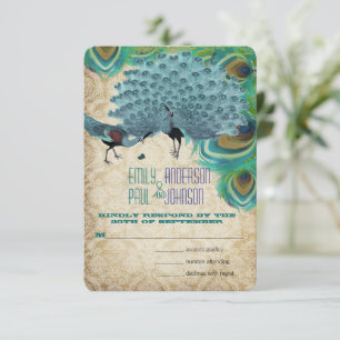 Vintage Peacocks with Feathers RSVP Card