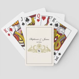 Vintage Peacocks with Monogram - Gold Ivory FRM Playing Cards