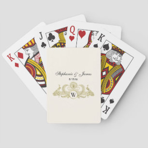 Vintage Peacocks with Monogram - Gold Ivory Playing Cards