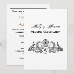 Vintage Peacocks with Monogram Invitation