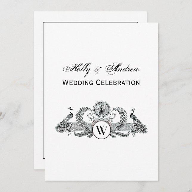 Vintage Peacocks with Monogram Invitation (Front/Back)