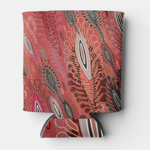 Vintage Peafowl Red Decorative Seamless Pattern Can Cooler