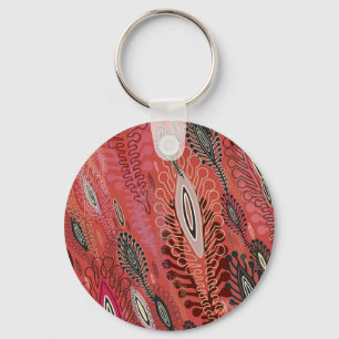 Vintage Peafowl Red Decorative Seamless Pattern Key Ring