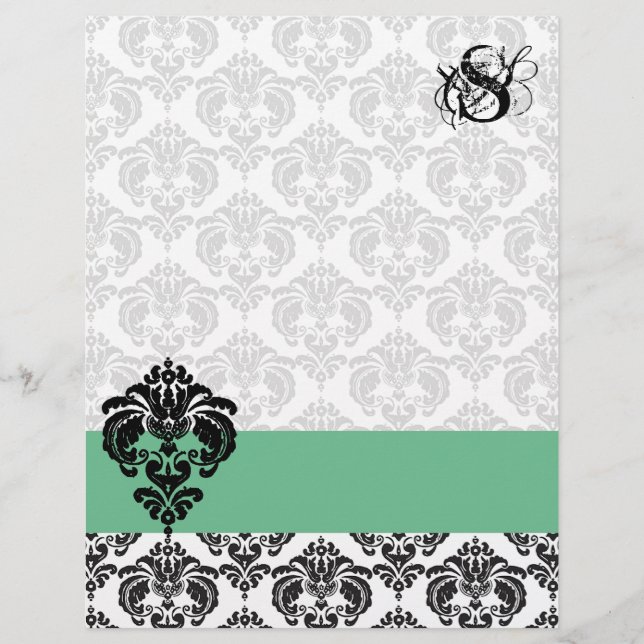 Vintage PeaPod Damask Monogram Letterhead (Front)