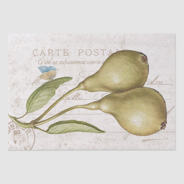 Vintage Pear Butterfly Carte Postale Decoupage     Tissue Paper (Front)