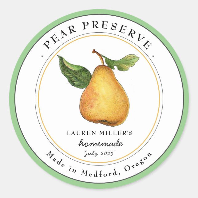 Vintage Pear Preserve Jam jar Canning label (Front)