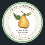 Vintage Pear Preserve Jam jar Canning label<br><div class="desc">Personalised hand painted watercolor vintage style Pear jam label on white background. Perfect for home canning and gift giving.  Fill your information on label and enjoy.</div>