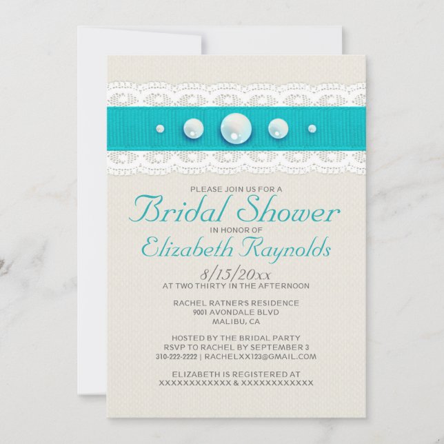 Vintage Pearl Bridal Shower Invitations (Front)