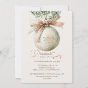 Vintage Pearl Ornament Christmas Exchange Party Invitation