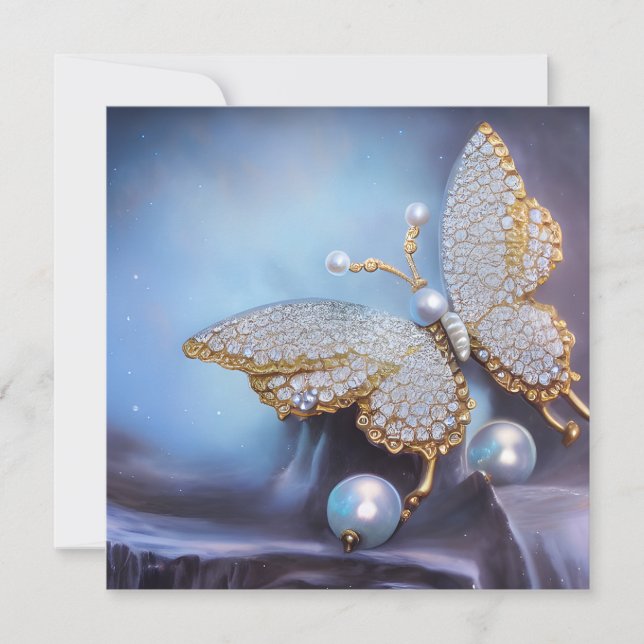 Vintage Pearl Rhinestone Butterfly Card (Front)