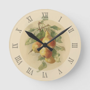 Vintage pears round clock