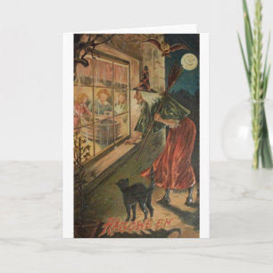 Vintage Peeping Witch Halloween Card