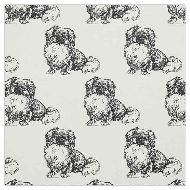 Vintage Pekingese Sketch Fabric (Swatch)