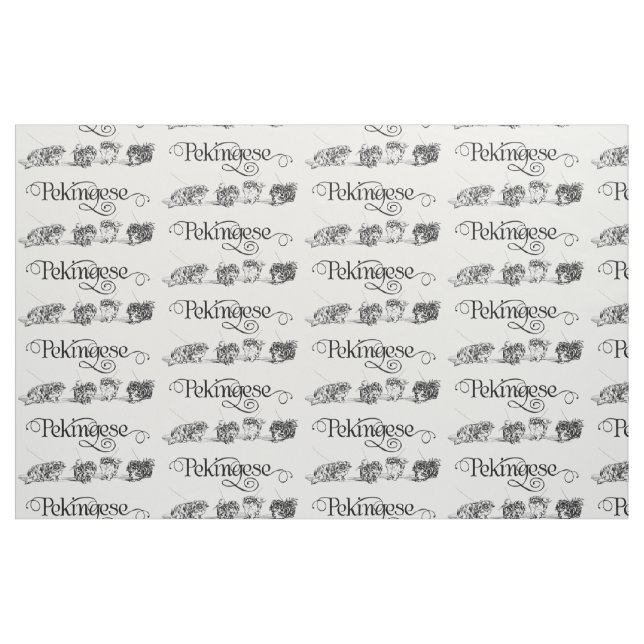Vintage Pekingese Sketch Fabric (Fat Quarter)