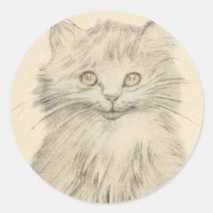 Vintage Pencil Drawing Cat Portrait Sticker