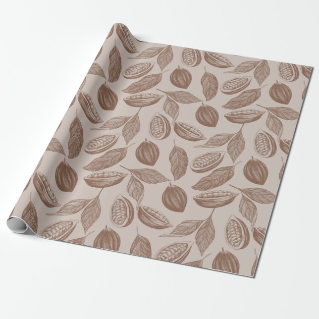 Vintage Pencil pattern with cocoa pods Wrapping Paper (Unrolled)