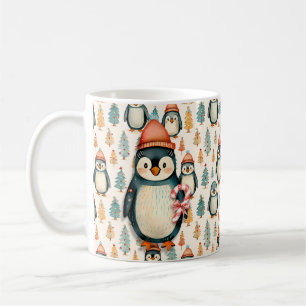 Vintage Penguin with Candy Canes Christmas Coffee Mug