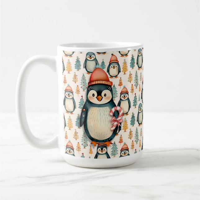  Vintage Penguin with Candy Canes Christmas Coffee Mug (Left)