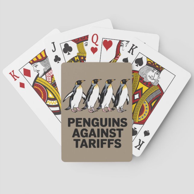 Vintage Penguins Protest Against Tariffs Funny  Playing Cards (Back)