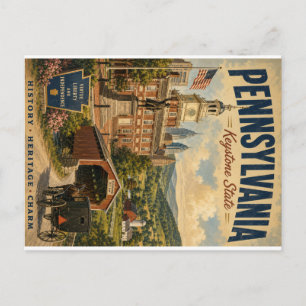 Vintage Pennsylvania Keystone State Nostalgic Trav Holiday Postcard