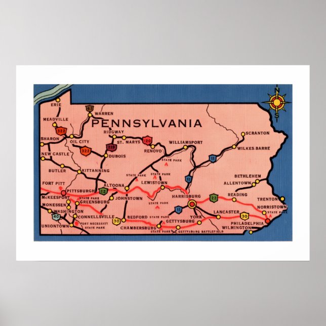 Vintage Pennsylvania Map 20x30   Poster (Front)