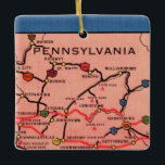 Vintage Pennsylvania Map  Ceramic Ornament<br><div class="desc">A wonderful vintage postcard map of the State of Pennsylvania repurposed on an ornament.  Reposition the maps on front and back to show whatever parts of the  state you would like to feature or simply purchase the ornament as is.</div>