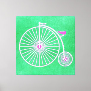 Vintage Penny Farthing Bicycle on Green Parchment Canvas Print