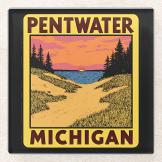 Vintage Pentwater Michigan Glass Coaster