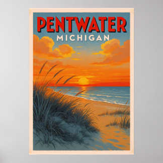 Vintage Pentwater Sunset Poster