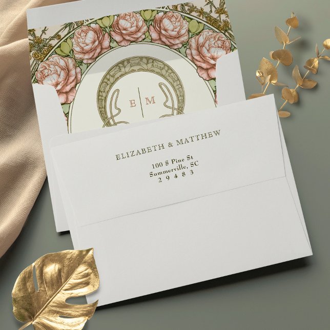 Vintage Peonies Art Nouveau Vintage Envelope (Creator Uploaded)