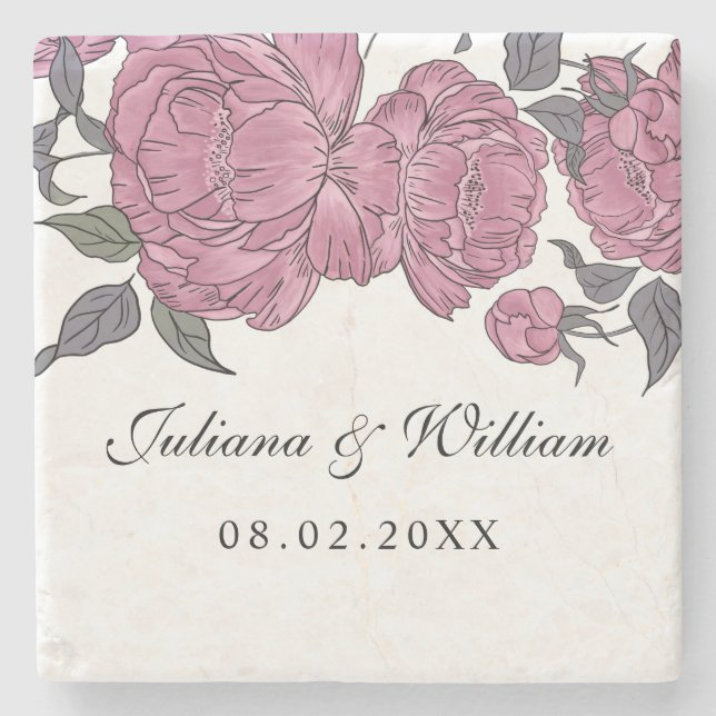 Vintage Peonies Coasters (Front)